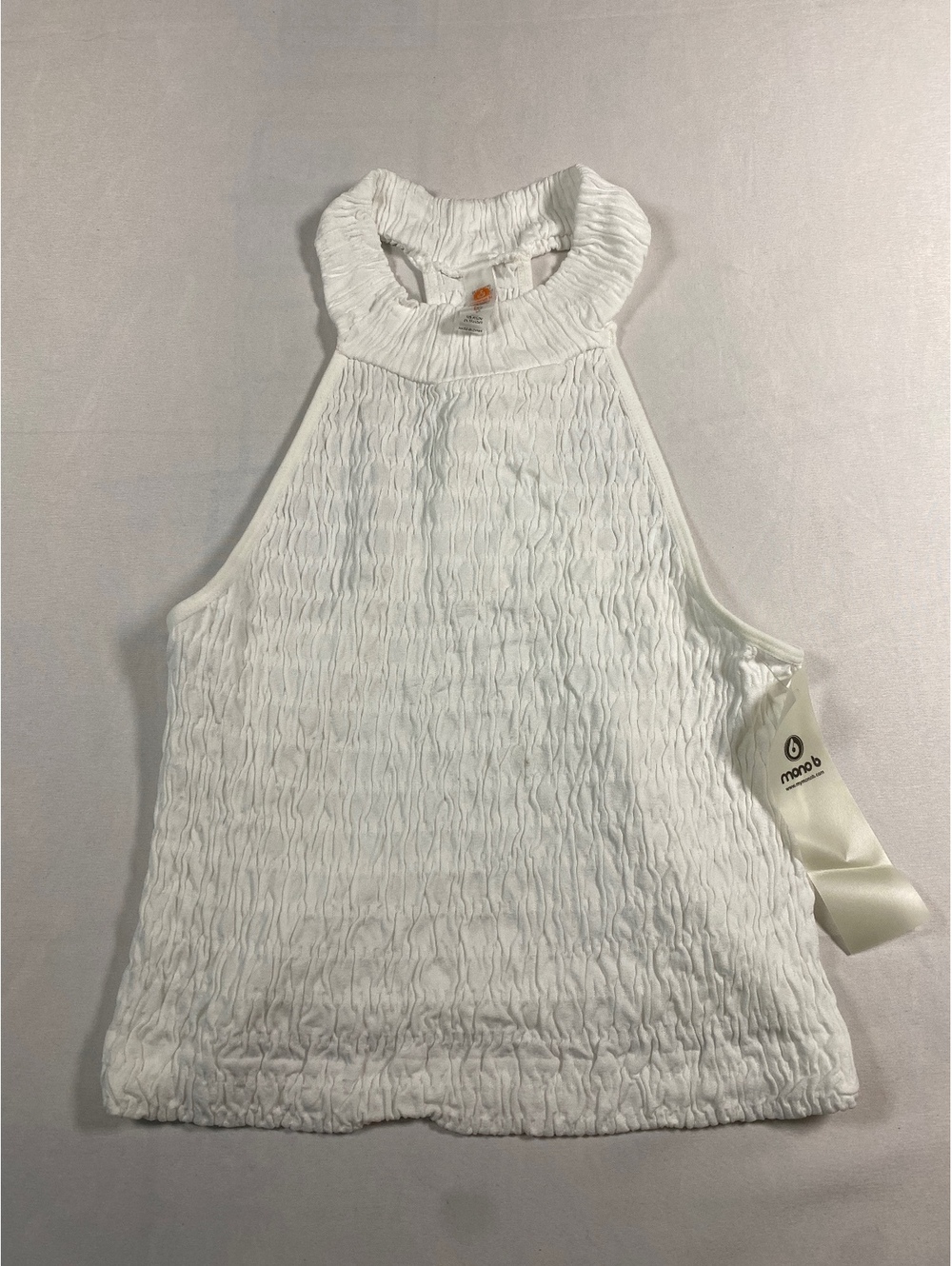 Mono B White Smocked Textured High Neck Halter Tank Top Size L